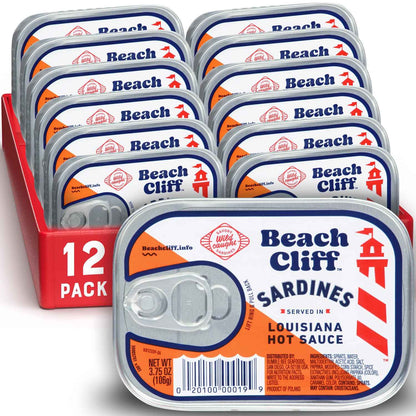 Beach Cliff Wild Caught Sardines, 3.75 oz Can - 13g Protein per Serving - Gluten Free, Keto Friendly - Great for Pasta & Seafood Recipes