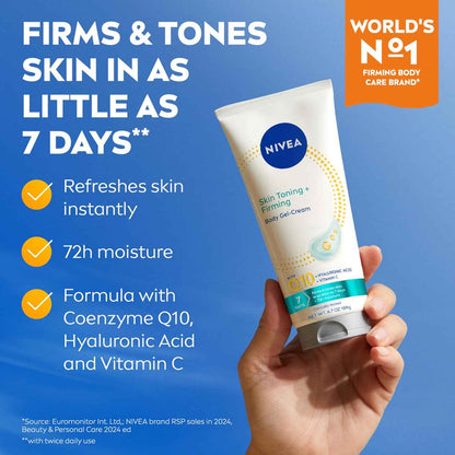 NIVEA Skin Firming & Toning Body Gel Cream with Q10, Hyaluronic Acid and Vitamin C, Clinically Tested Skin Firming & Toning Cream, 72-Hour Moisture