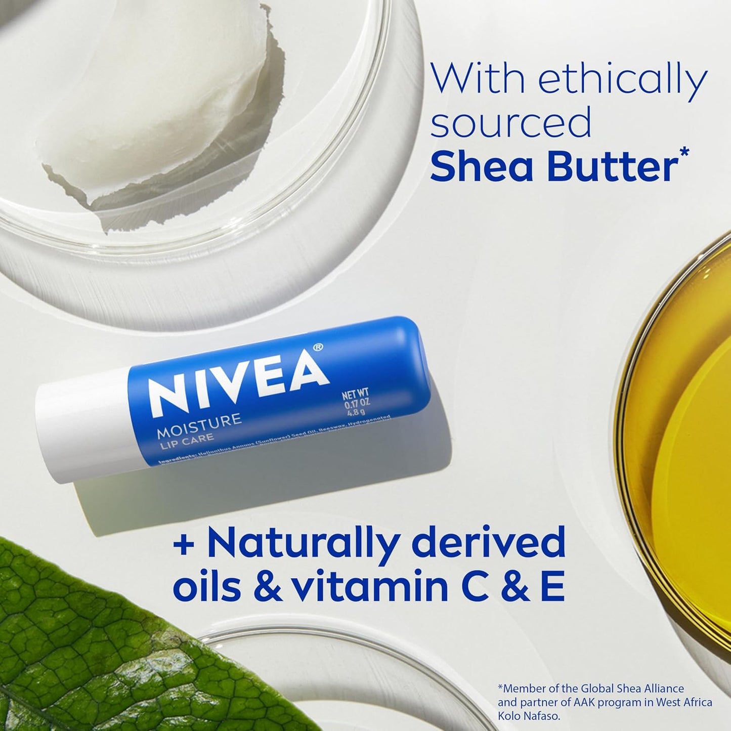 NIVEA_Moisture_Lip_Care,_Hydrating_Lip_Balm_with_Shea_Butter,_Nourishing_Oils_and_Vitamin_C_&_E,_3-in-1_Moisture,_Repair_and_Nourish,_0.17_Oz_Stick,_Pack_of_4