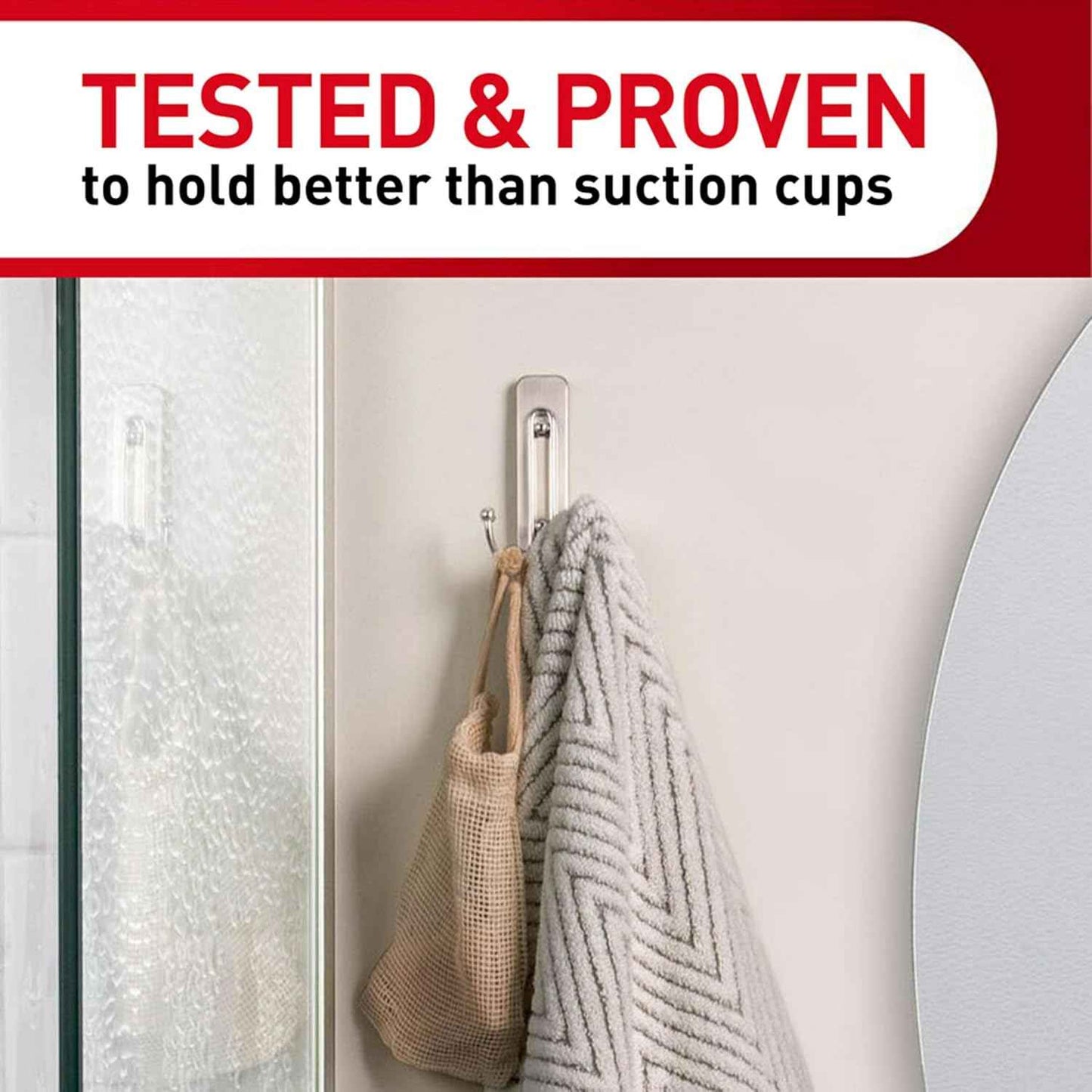 Command Large Double Bathroom Wall Hook, Damage-Free Hanging with Adhesive Strip, Great for Hanging Bath Towels, Wall Hook and 1 Water-Resistant Strip, Holds up to 4 lb