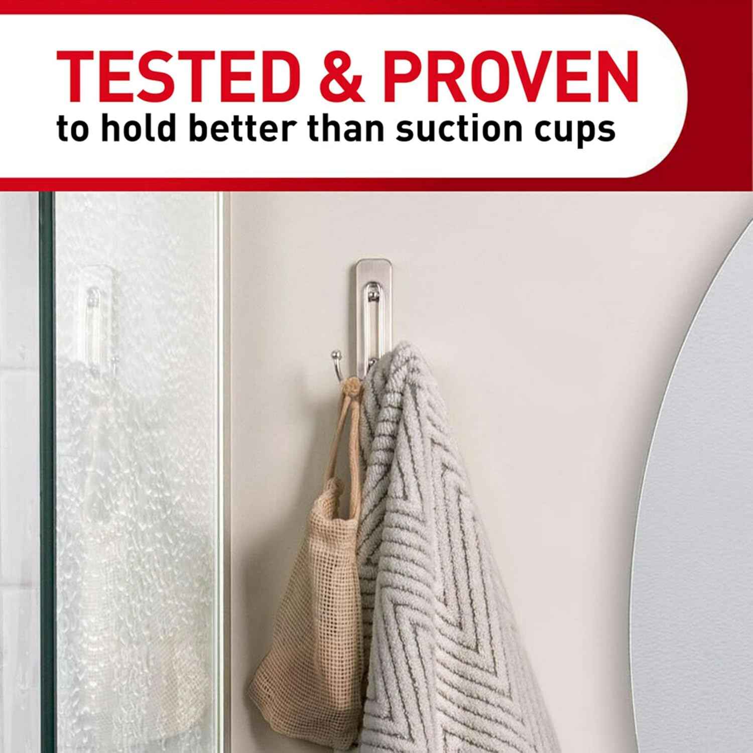Command Large Double Bathroom Wall Hook, Damage-Free Hanging with Adhesive Strip, Great for Hanging Bath Towels, Wall Hook and 1 Water-Resistant Strip, Holds up to 4 lb