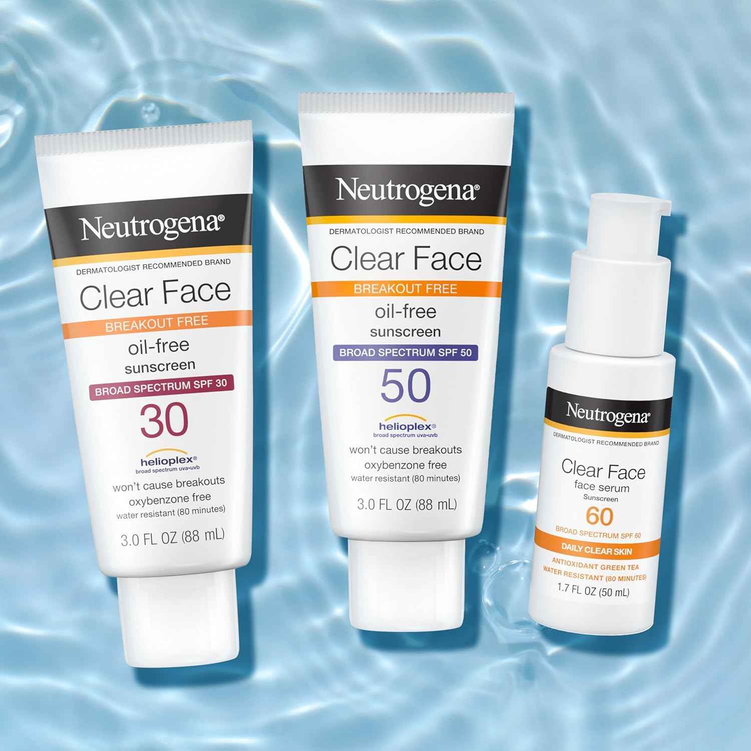 Neutrogena Clear Face Serum Sunscreen with Green Tea, Broad Spectrum SPF 60, Non-Comedogenic Face Sunscreen for Lightweight UVA/UVB Protection, Oxybenzone- & Fragrance-Free, 1.7 fl. oz
