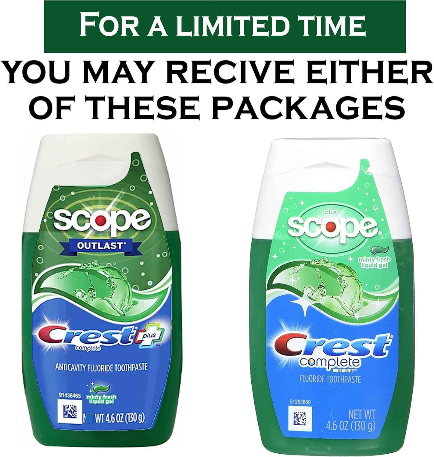 Crest Complete Whitening Plus Scope Tartar Control Toothpaste, Minty Fresh Liquid Gel, 4.6 Oz (130g)