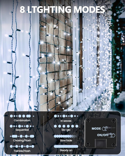 2_Pack_Solar_Christmas_Lights_Outdoor,_400_LED_144FT_Extra-Long_Solar_String_Lights_Waterproof_with_Green_Wire_8_Lighting_Modes,_Twinkle_Light_for_Xmas_Tree_Fence_Porch_Garden_Party_Decor,_Cool_White