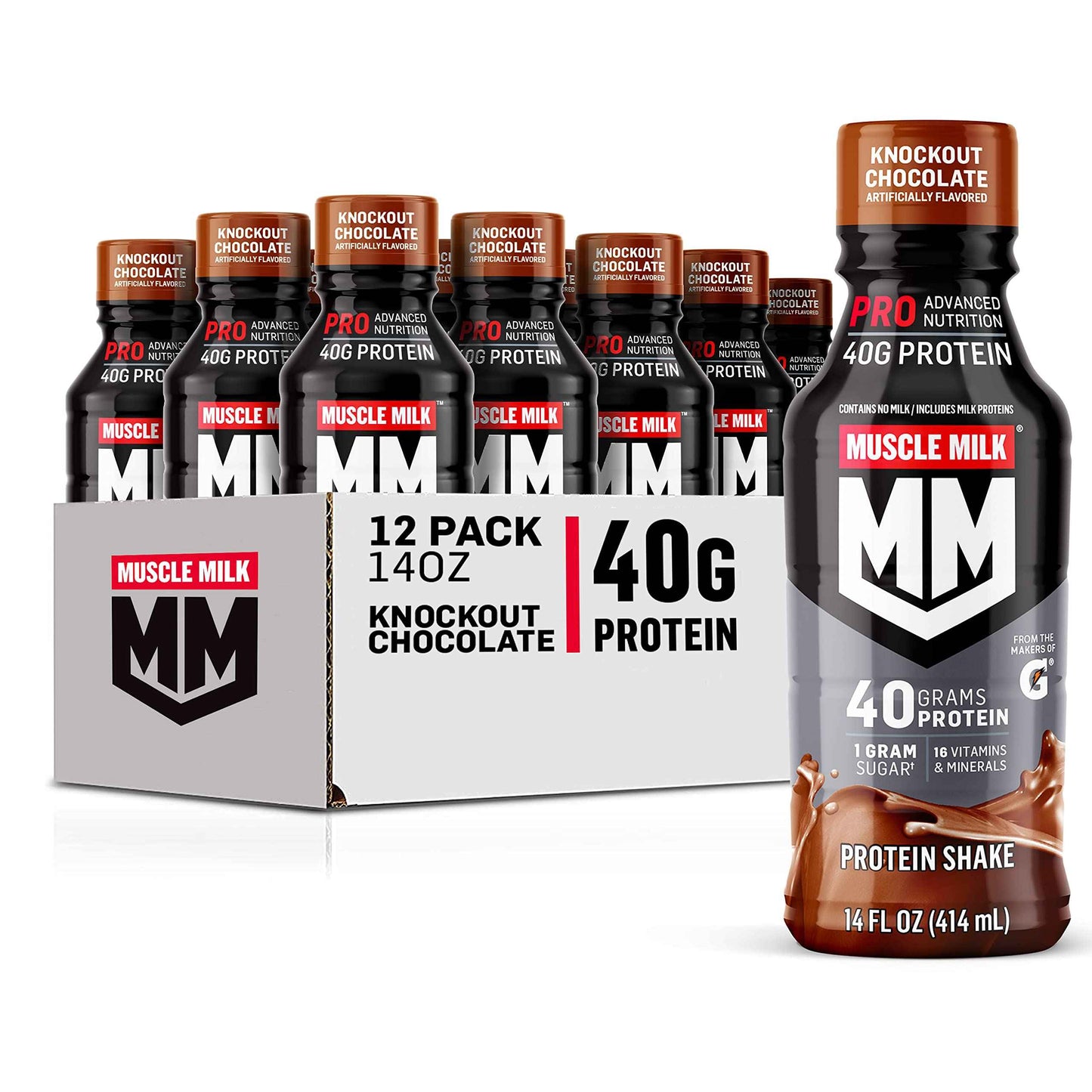 Muscle Milk Pro Advanced Nutrition Protein Shake, 14 Fl Oz Bottle, 12 Pack, 40g Protein, 1g Sugar, 16 Vitamins & Minerals, 6g Fiber, Workout Recovery, Packaging May Vary