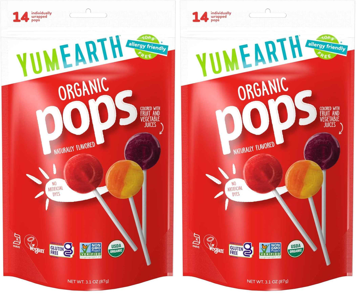 YumEarth Organic Pops, Fruit Flavored Favorites Lollipops, Allergy Friendly, Gluten Free, Non-GMO, Vegan, No Artificial Dyes