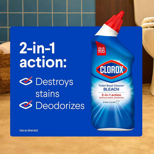 Clorox Toilet Bowl Cleaner Bleach, Rain Clean, 24 Fluid Ounces, Pack of 2 (Package May Vary)