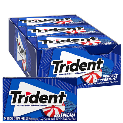 Trident Perfect Peppermint Sugar-Free Chewing Gum, 12 Packs of 14 Pieces (168 Total Pieces)