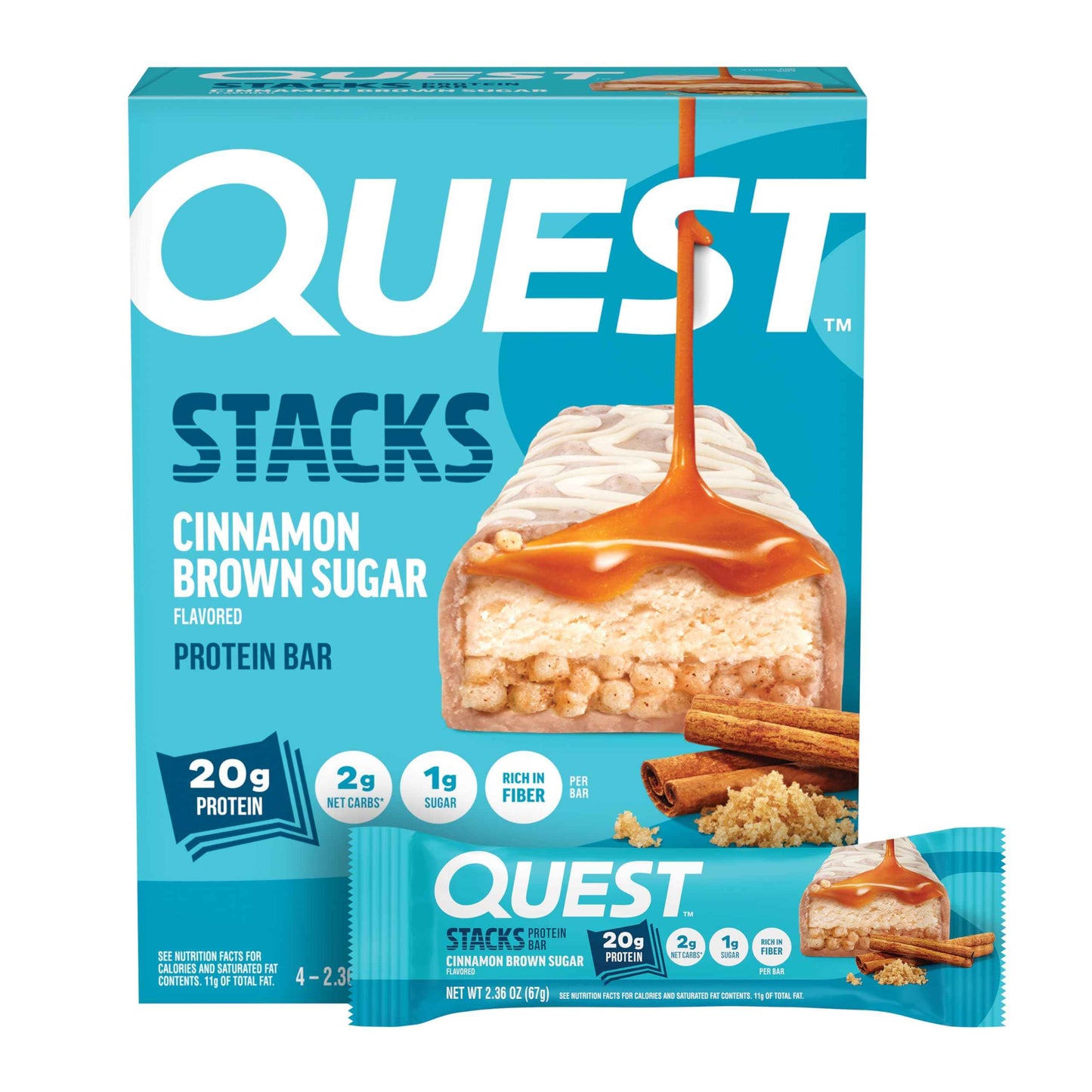 Quest Nutrition Stacks Protein Bars, 20g Protein, 2g Net Carbs, 1g Sugar, High Fiber, Low Sugar, Gluten Free, 12 Count