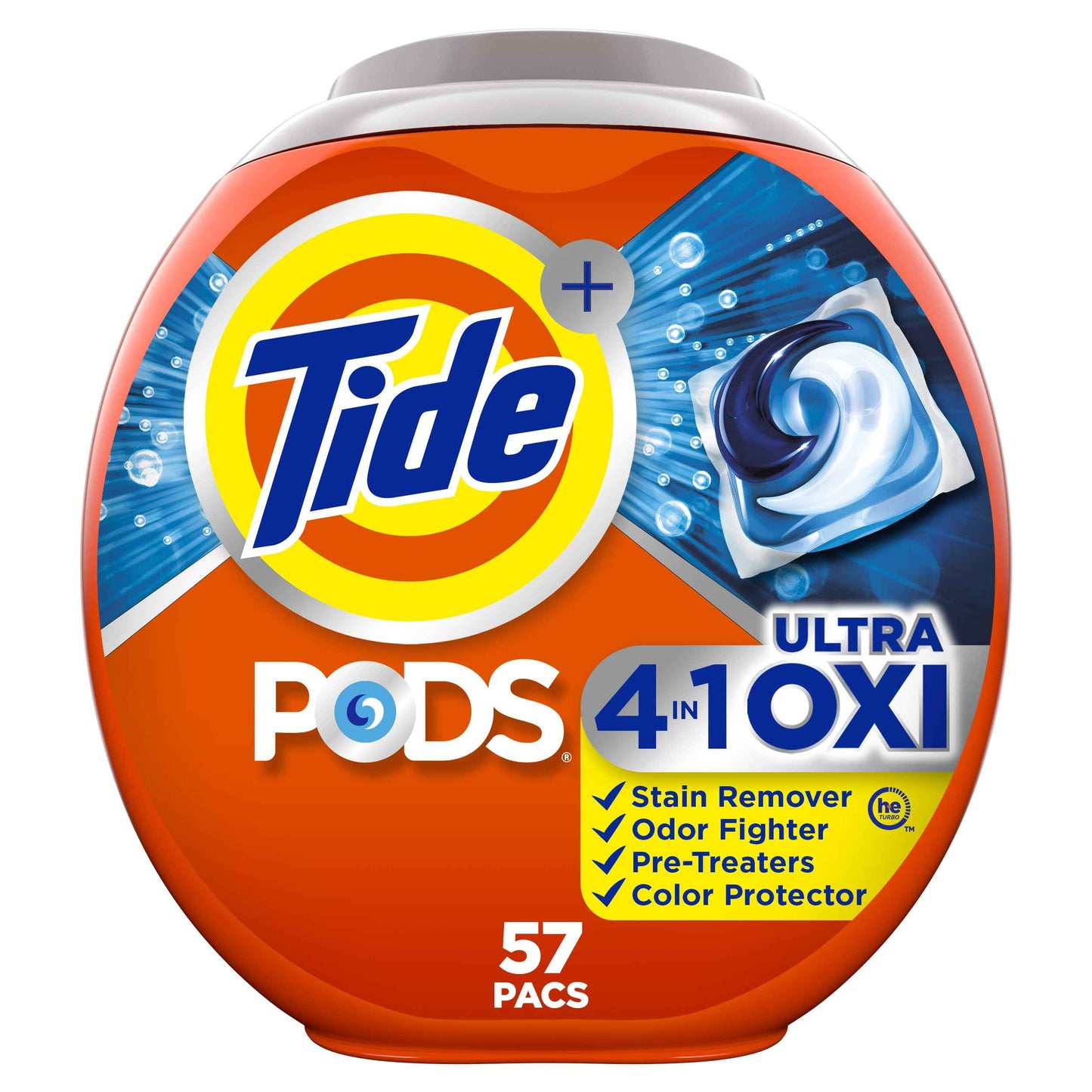 Tide 4-N-1 Ultra Oxi Pods Laundry Detergent Pacs, 32 Count, He Compatible, Built in Pre-Treater for Stains
