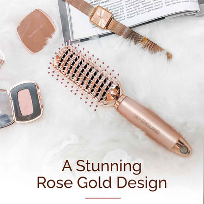 Lily England Vented Hair Brush for Blow Drying - Easy Detangling Hairbrush for Women for Fine, Thick, Curly Hair with Non-Slip Gel Handle - Static Free Vent Hair Brushes for Faster Drying, Rose Gold