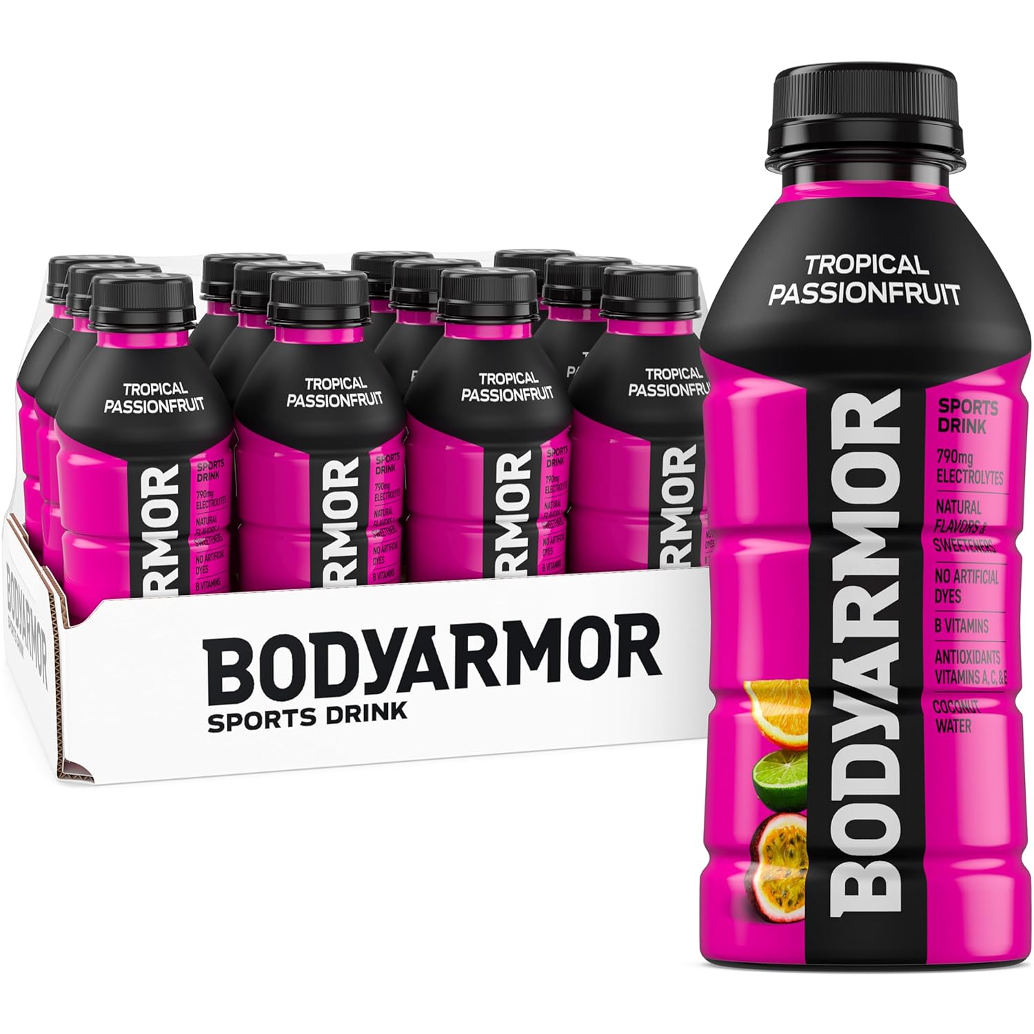 BODYARMOR_Sports_Drink,_Tropical_Passionfruit,_Electrolyte_Drink_Hydration,_16_Fl_Oz_Bottles_(12_Pack),_Flavored_Coconut_Water_with_B_Vitamins_&_Antioxidants