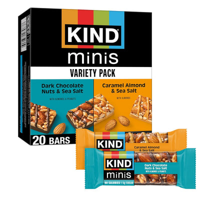 KIND_Mini_Snack_Bars_Variety_Pack,_Gluten_Free,_Low_Sugar,_Low_Calorie_Snacks,_Dark_Chocolate_Nuts_&_Sea_Salt,_Caramel_Almond_&_Sea_Salt,_20_Count