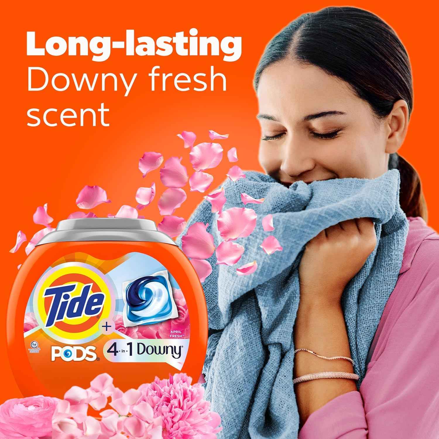 Tide PODS Laundry Detergent soap with a touch of Downy 4-in-1 Detergent, 57 Count, Stain Remover, Freshness, Softness, Fabric Protecter, HE Compaible