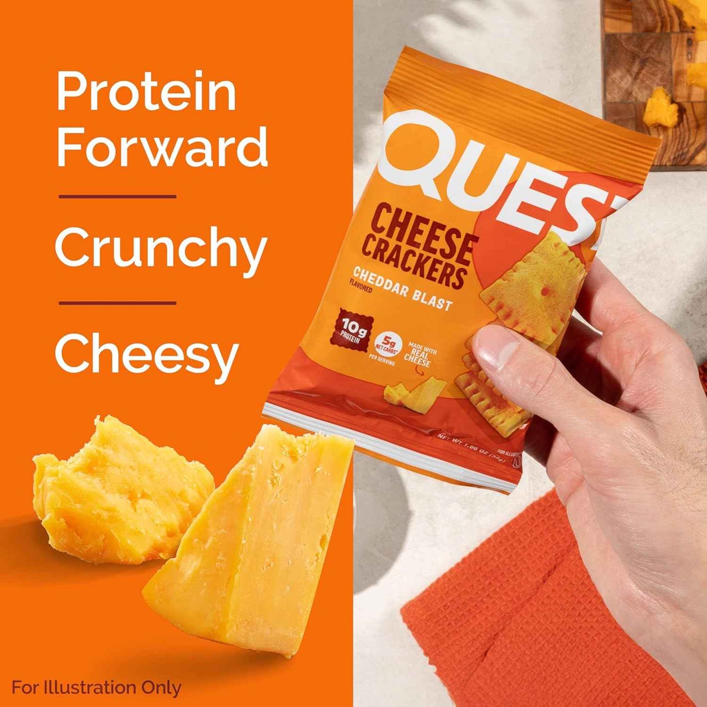Quest Nutrition Cheese Crackers, 10g Protein, 5g Net Carbs, 1g Sugar, Made with Real Cheese, High Protein Snack