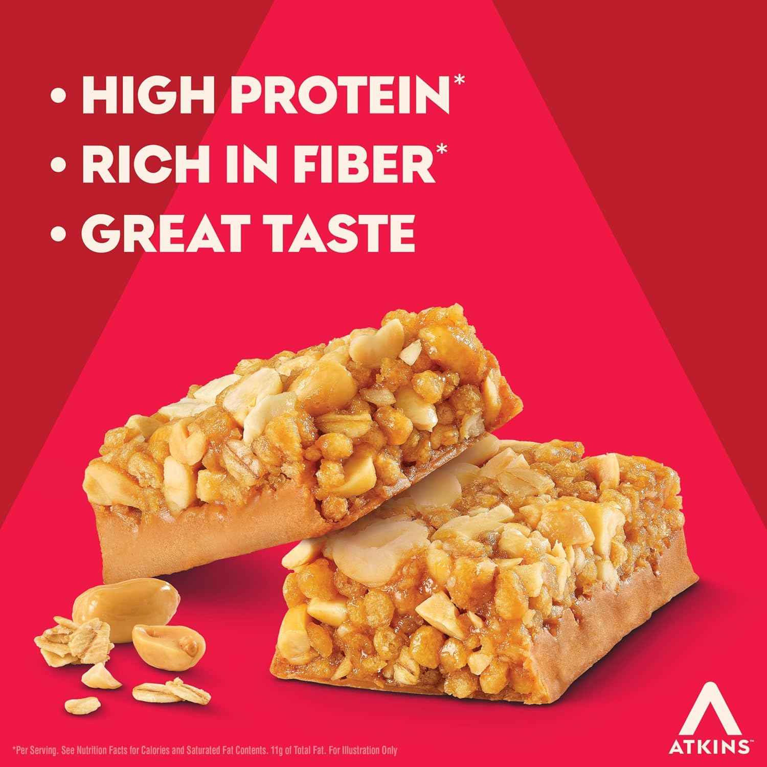 Atkins High Protein Bar, High Fiber Snack , 16g Protein, 1g Sugar, 4g Net Carb, Protein Snack