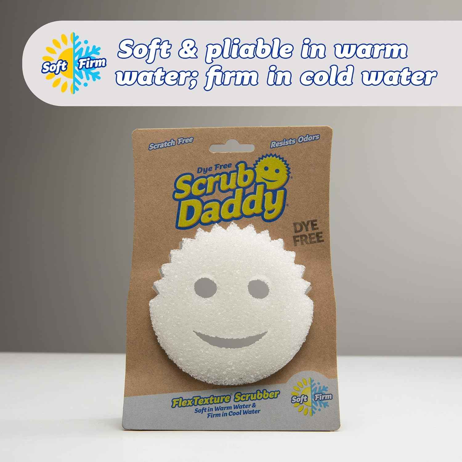 Scrub Daddy Sponge - Dye Free - Scratch-Free Scrubber for Dishes and Home, Odor Resistant, Soft in Warm Water, Firm in Cold, Deep Cleaning, Dishwasher Safe, Multi-use, 1ct (2 Pack)