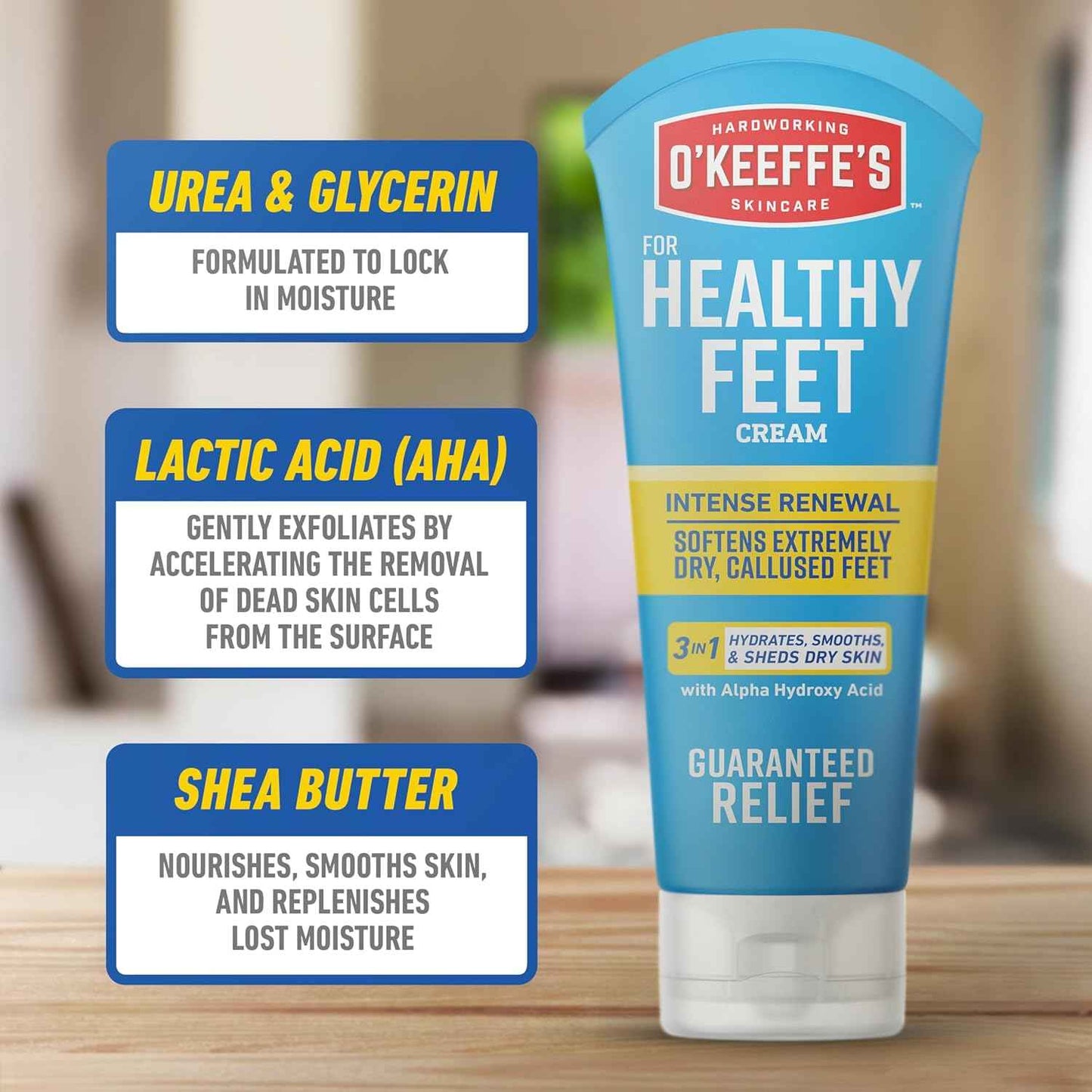 O'Keeffe's for Healthy Feet Intense Renewal Cream with Urea & Alpha Hydroxy Acid - 3 oz Tube - Chemically Exfoliates and Softens Extremely Callused, Dry Feet