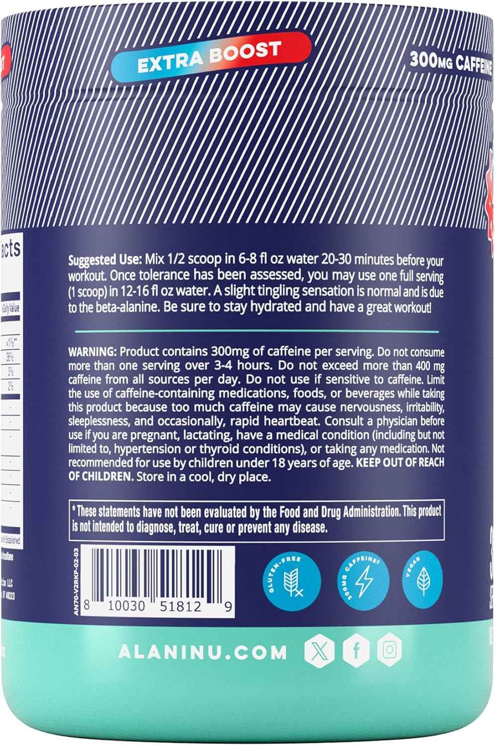 Alani Nu Pre Workout+ Powder, Extra Boost, Sugar Free, 300mg Caffeine, L-Theanine, Beta-Alanine, Citrulline, 30 Servings