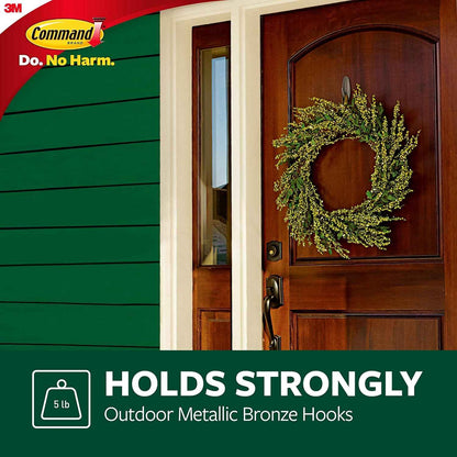 Command Outdoor Large Bronze Hooks, Holds 5 lb, Damage-Free, Weather Resistant for Hanging Decor