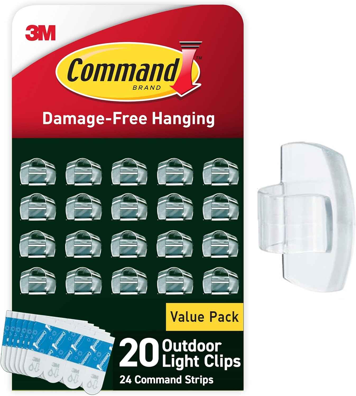 Command Outdoor Light Clips, Damage-Free Hanging Outdoor Light Clips with Weather Resistant Strips, Wall Clip for Hanging Outdoor Lights and Cable Management