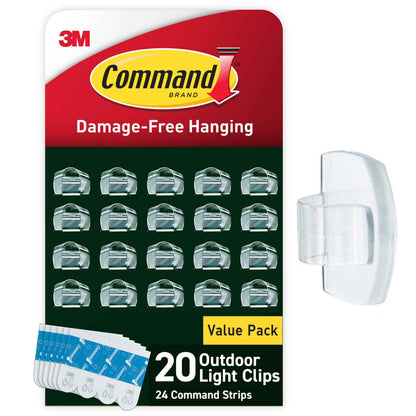 Command Outdoor Light Clips, Damage-Free Hanging Outdoor Light Clips with Weather Resistant Strips, Wall Clip for Hanging Outdoor Lights and Cable Management