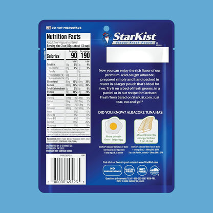 StarKist_Albacore_White_Tuna_in_Water,_6.4_oz_Pouch_(1_Pack)_Ready_to_Eat_Wild_Caught_Tuna,_19g_Protein_Per_Serving,_90_Calories_Per_Serving,_Gluten_Free,_Soy_Free,_Kosher,_Perfect_for_Meals_&_Snacks