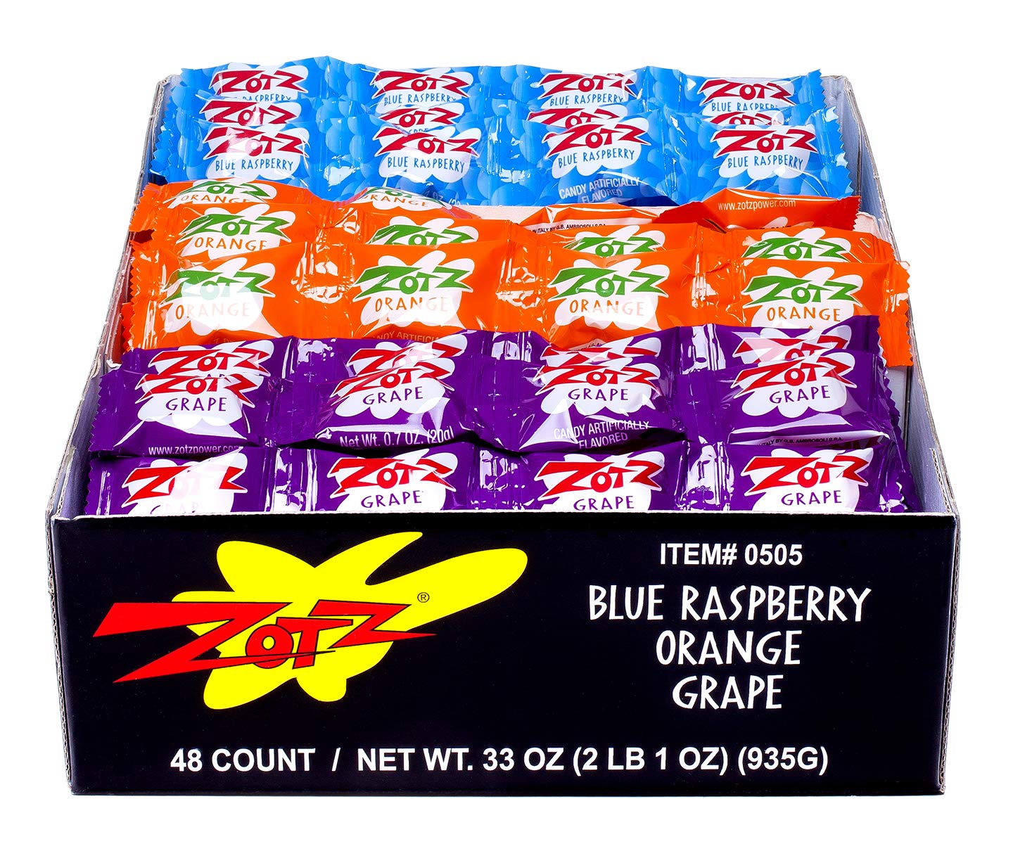 Zotz Fizzy Old Fashioned Hard Candy Assorted Fruit Flavored, Blue Raspberry Grape, Individually Wrapped -Filled With A Fizzy Center, From Italy Since 1970 (48 Count, Total 192 Units)