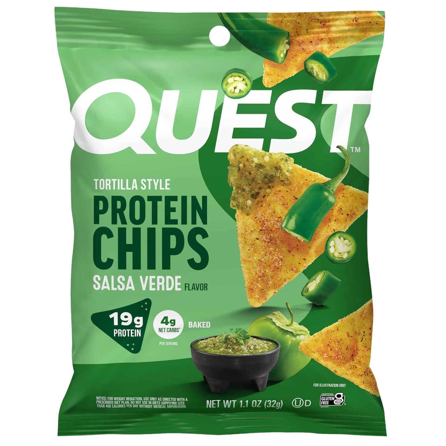 Quest Nutrition Tortilla Style Protein Chips, 20g Protein, 3g Net Carbs, Low Carb, Gluten Free, 1.1 oz