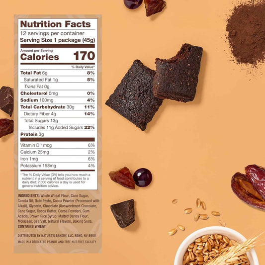Nature’s Bakery Double Chocolate Brownie Bars, Whole Grains, Dates, and Cocoa, Plant Based, Dairy-Free, Snack Bar