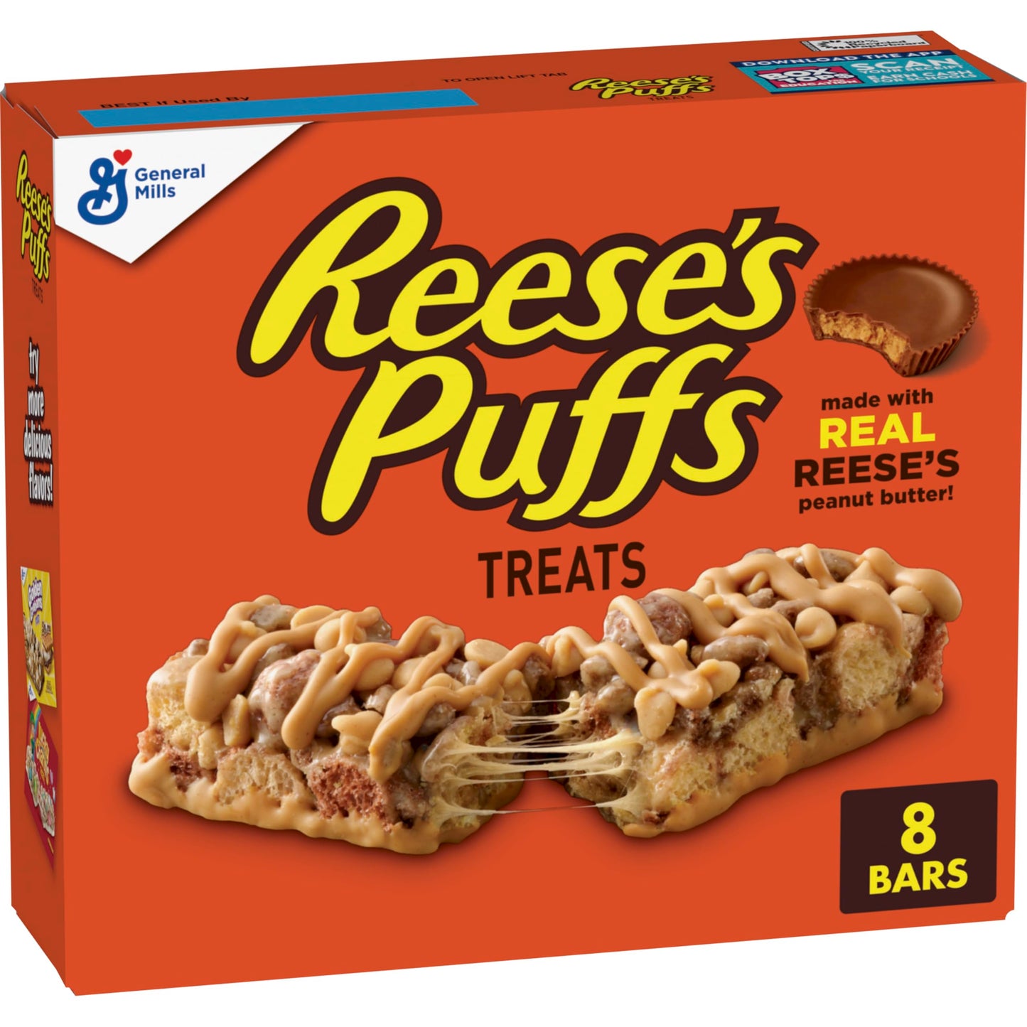 REESE&amp;#39;S Puffs Cereal Treat Bars, Peanut Butter and Cocoa, Snack Bars, 8 Ct, 6.8 oz