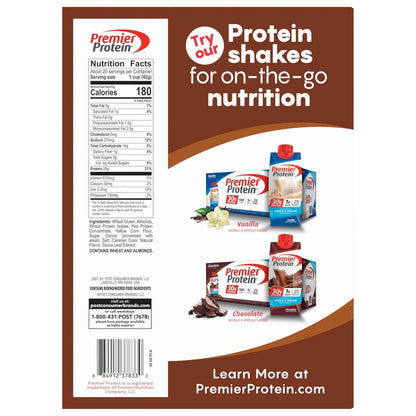Post Premier Protein Cereal, Chocolatey Protein Cereal Flakes with Sliced Almonds, Contains 20g of Protein Per Serving, 30 OZ Box