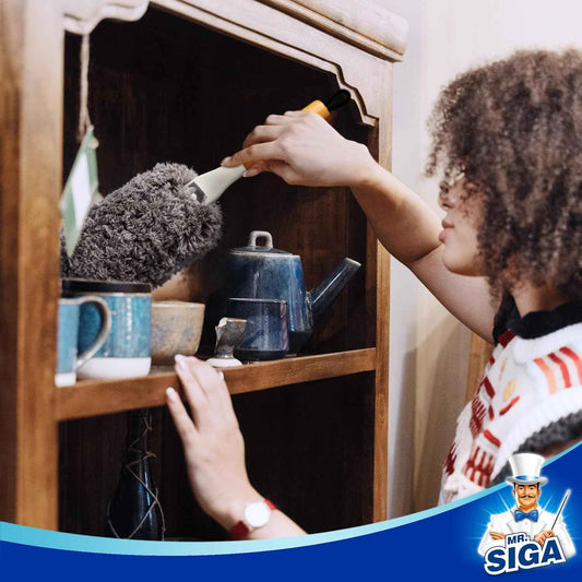 MR.SIGA Lint Free Microfiber Duster, Washable and Reusable Duster with Bamboo Handle and Replaceable Head, Duster for Household Cleaning