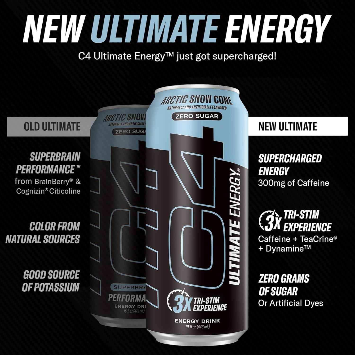 C4 Ultimate Sugar Free Energy Drink 16oz (Pack of 12) | Pre Workout Performance Drink with No Artificial Colors or Dyes