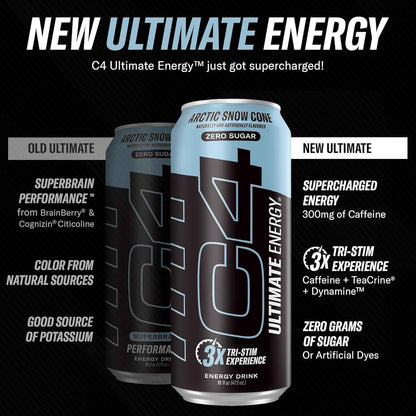 C4 Ultimate Sugar Free Energy Drink 16oz (Pack of 12) | Pre Workout Performance Drink with No Artificial Colors or Dyes