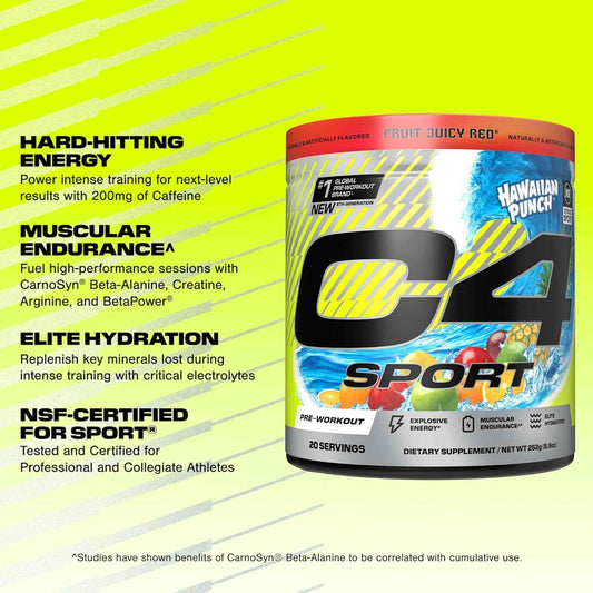 C4 Sport Pre Workout Powder - NSF Certified for Sport - Elite Hydration - 200mg Caffeine + Creatine + Beta-Alanine - Electrolytes and Energy Supplement