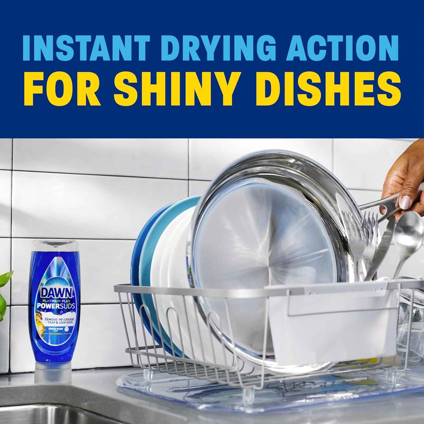 Dawn Platinum Plus PowerSuds EZ-Squeeze Dish Soap Liquid, Dishwashing Liquid, Grease Removal, Upside Down Bottle, Fresh Rain Scent, 2x17.4 Fl Oz Bundle