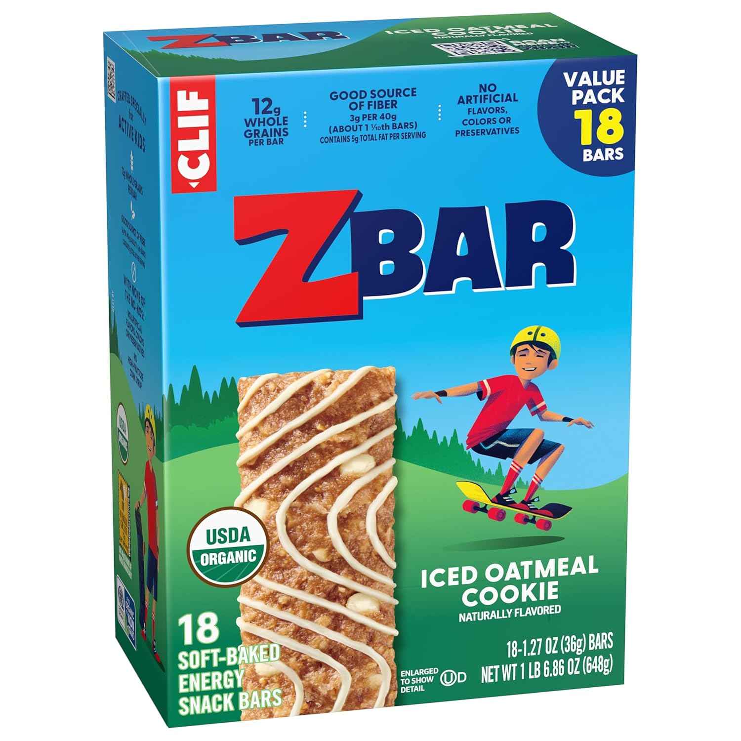 Zbar - Iced Oatmeal Cookie - Soft-Baked Energy Snack Bars - Non-GMO - 12g Whole Grains - USDA Organic Granola Bars - Snacks for Kids