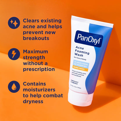 PanOxyl_10%_Benzoyl_Peroxide_Acne_Foaming_Wash,_Maximum_Strength,_Daily_Acne-Fighting_Face_and_Body_Cleanser,_Face_Wash_to_Clear,_Treat_and_Prevent_Acne_Pimples_and_Stubborn_Breakouts,_5.5_Oz_Tube