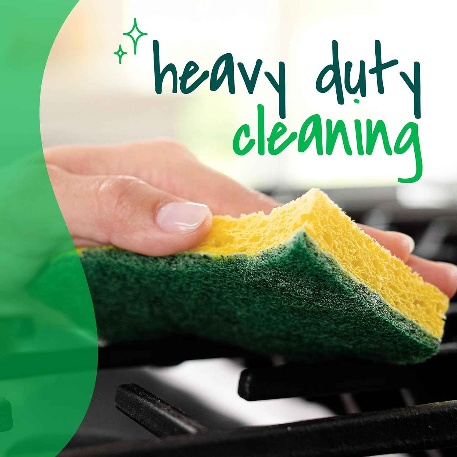 Scotch-Brite Heavy Duty Scrub Sponge, Kitchen Sponges Designed for Tough Messes in the Kitchen that Last 3X Longer*, Best for Cast Iron Skillets and Outdoor Grills, Flexible, Durable, and Strong