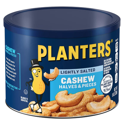 PLANTERS_Lightly_Salted_Cashews,_Cashew_Halves_&_Pieces,_Plant-Based_Protein,_8_Oz_Canister,_Great_Party_Snack