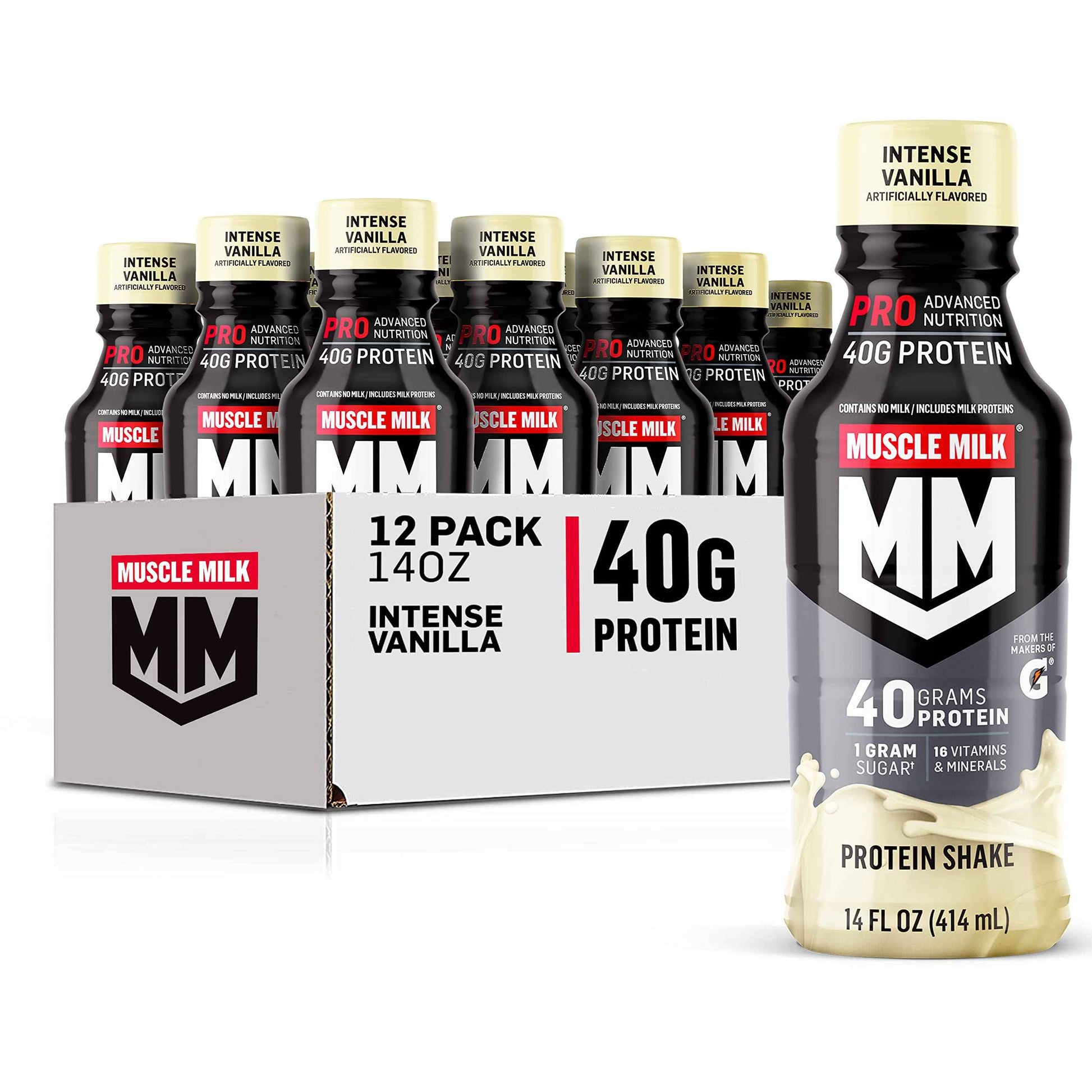 Muscle Milk Pro Advanced Nutrition Protein Shake, 14 Fl Oz Bottle, 12 Pack, 40g Protein, 1g Sugar, 16 Vitamins & Minerals, 6g Fiber, Workout Recovery, Packaging May Vary