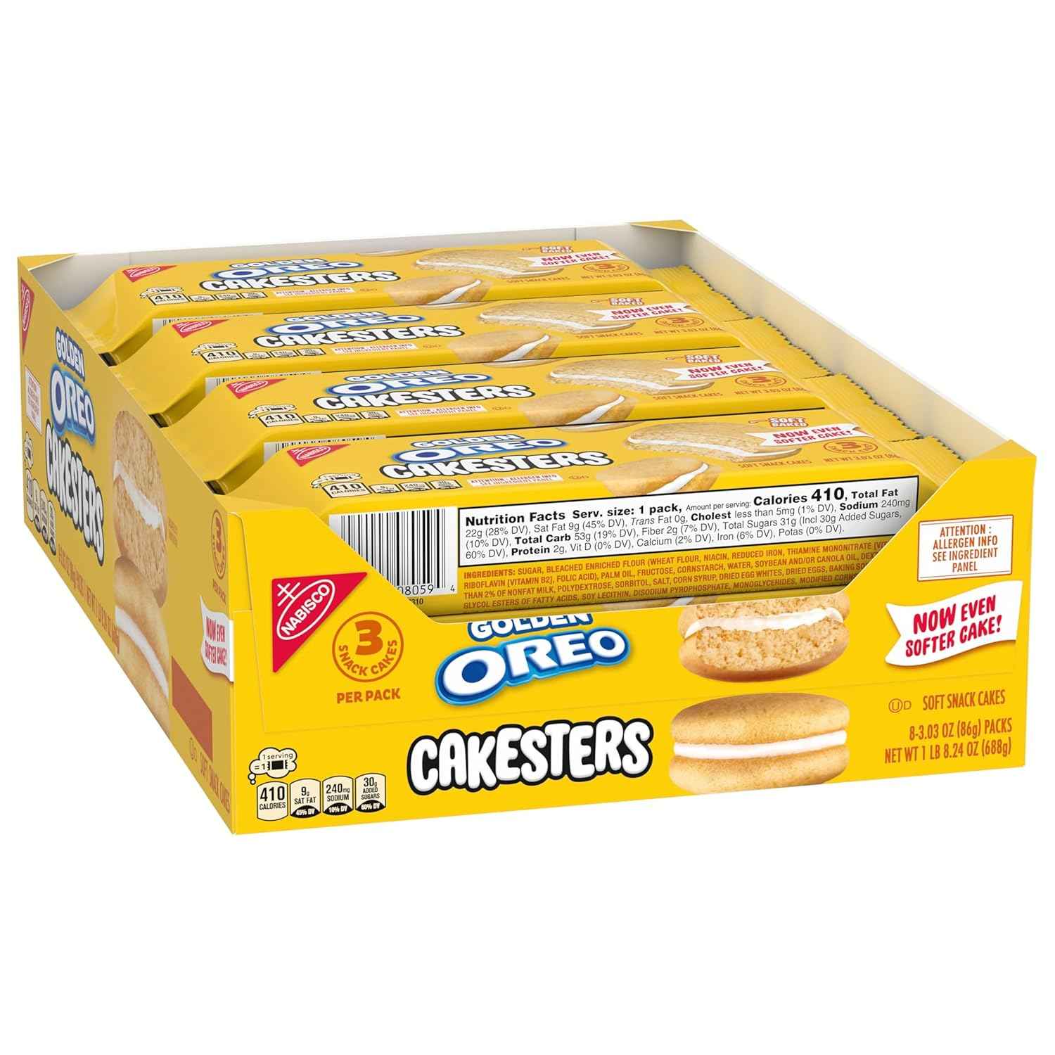 OREO Golden Cakesters Soft Snack Cakes, 8-3.03 oz Snack Packs
