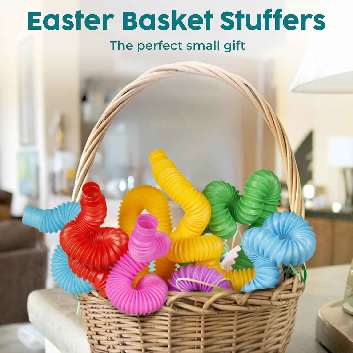BUNMO Easter Basket Stuffers - Pop Tubes - Fidget Sensory Toys - Creative Learning - Hours of Fun for Kids - Easter Basket Stuffers for Toddler- Tons of Ways to Play - Non-Mouthable 3+