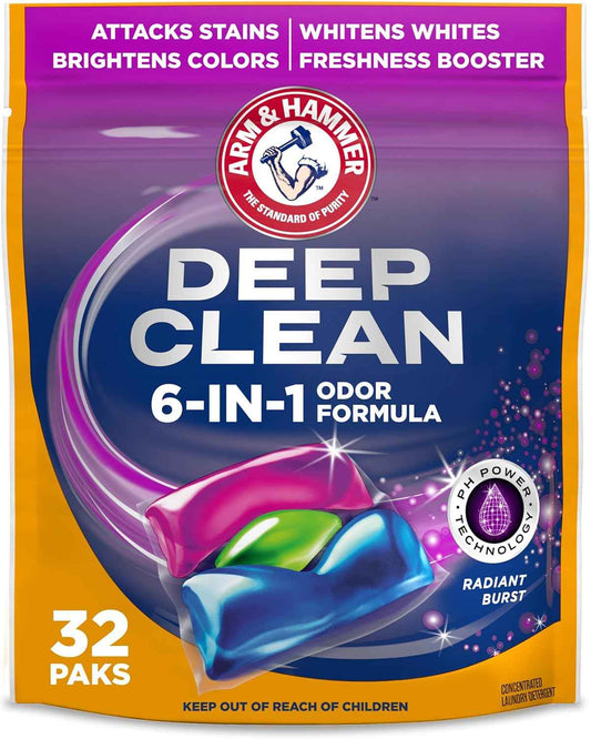 ARM & HAMMER Deep Clean Odor Formula Laundry Detergent Power Paks, Radiant Burst Scent