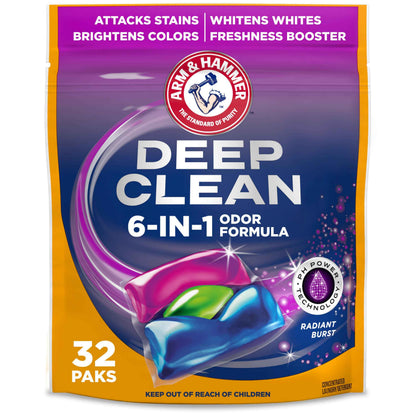 ARM & HAMMER Deep Clean Odor Formula Laundry Detergent Power Paks, Radiant Burst Scent