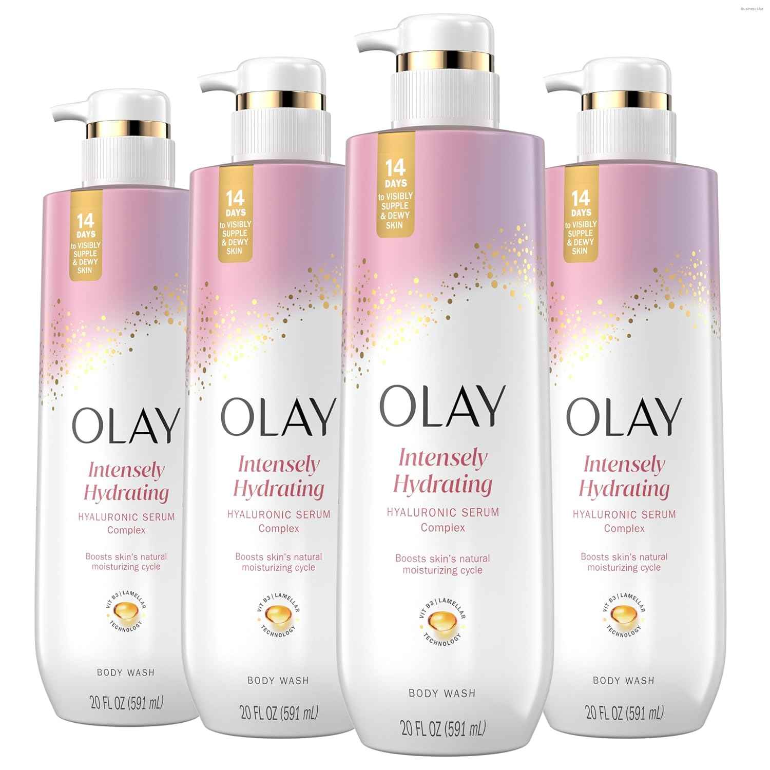 Olay Body Wash for Women, Intensely Hydrating, Hyaluronic Acid Serum Complex, Renews Moisture, Free of Parabens & Phthalates, Vitamin B3 Lameller Technology, For All Skin Types