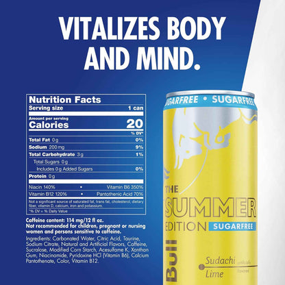 Red Bull Summer Edition Sugarfree Energy Drink, 114mg Caffeine, Taurine & B Vitamins, 12oz. 4 Pack