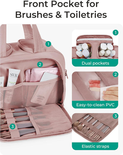 BAGSMART_Travel_Toiletry_Bag,_Lightweight_Large_Wide-open_Travel_Bag_for_Women,_Puffy_Cosmetic_Makeup_Bag_Organizer_with_Handle_for_Accessories,Essentials,_Toiletries,_Dark_Pink