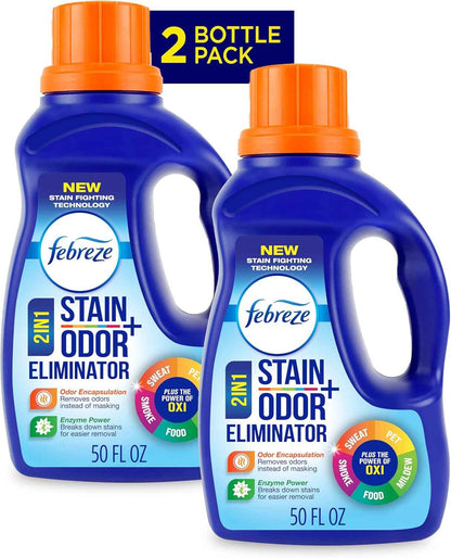 Febreze Laundry Detergent Additive, Original Strength In Wash Odor Eliminator, Designed to Remove Odors in a Single Wash Caused by Sweat, Food, Smoke, Fresh Scent, 50 fl oz (2 Pack)